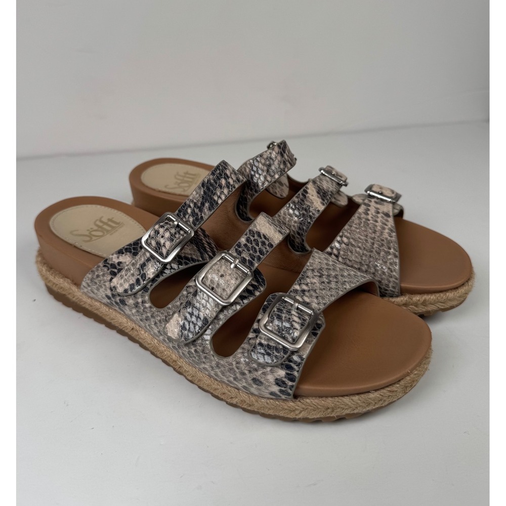 Sofft Breeze Leather Snakeskin Espadrille Slide On Buckle Sandals Women's 7M‎